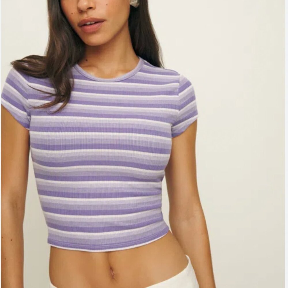 Reformation Purple and White Striped Top